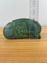 2002 ROZART PLAQUE,IOWA ART POTTERY ASSOCIATION,MATTE GREEN