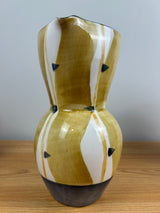 Mallory California Hand Painted Handcrafted Ceramic Pitcher Vase Blue Gold 10”H