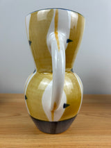 Mallory California Hand Painted Handcrafted Ceramic Pitcher Vase Blue Gold 10”H