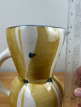 Mallory California Hand Painted Handcrafted Ceramic Pitcher Vase Blue Gold 10”H