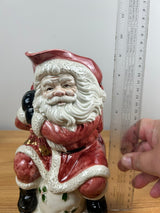 Fitz & Floyd Old World Santa Claus 2 QT Pottery Pitcher 1988 Holly Bag