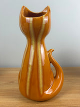 Hull Pottery Vintage MCM #809 Large Sitting Cat Vase In Orange & Yellow