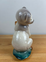 Royal Copley Vintage Ceramic White Bear Cub on Tree Planter Vase 1950's Large
