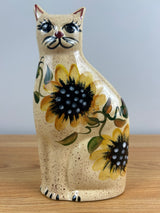 Brown Sunflower Staffordshire Style Cat Figurine Crooksville Ohio Pottery 10"