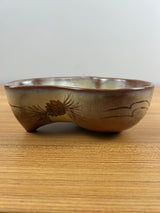 Frankoma Pottery Dish Bowl 4N Pine Cone Decorated Artist Signed.