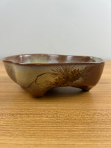 Frankoma Pottery Dish Bowl 4N Pine Cone Decorated Artist Signed.