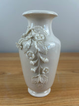 Belleek Art Pottery High Relief Applied Flowers Green Mark Vase 5.25" Tall