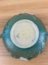 Roseville Art Pottery Green Brown, White Rose Handled Bowl 389-6"