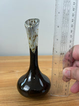 Van Briggle Vintage MCM Bud Vase Glossy Black/ Blue White Drip Overglaze