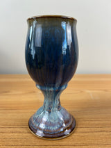 Bill Campbell Art Pottery Chalice Vase 6" Tall Blue & Purple Drip Glaze Signed