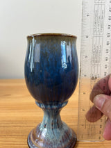 Bill Campbell Art Pottery Chalice Vase 6" Tall Blue & Purple Drip Glaze Signed