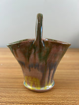 Seagrove Pottery North Carolina Art Pottery Rainbow Glaze Basket 5" Tall