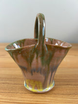 Seagrove Pottery North Carolina Art Pottery Rainbow Glaze Basket 5" Tall
