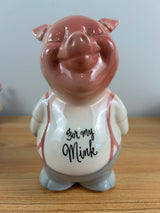Royal Copley 1950's Vintage Art Pottery Piggy Bank "For My Mink"
