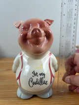 Royal Copley 1950's Vintage Art Pottery Piggy Bank "For My Cadillac"