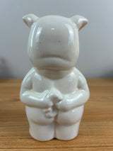 ROYAL COPLEY 1950's ART POTTERY 5" PINK PIGGY BANK Blue Shirt & FOIL STICKERS