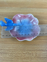 Royal Copely Vintage Art Pottery Blue Bird On Pink Lotus Flower Trinket Dish