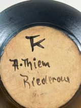 European Art Pottery Mid Century Modern Black Green Oblong Bowl Signed