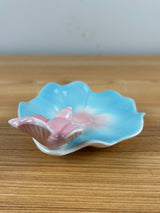 Royal Copley Vtg Pink Bird On Blue Pink Leaf Trinket Vanity Dresser Dish