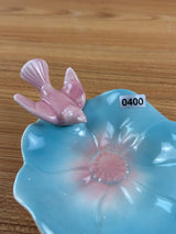 Royal Copley Vtg Pink Bird On Blue Pink Leaf Trinket Vanity Dresser Dish