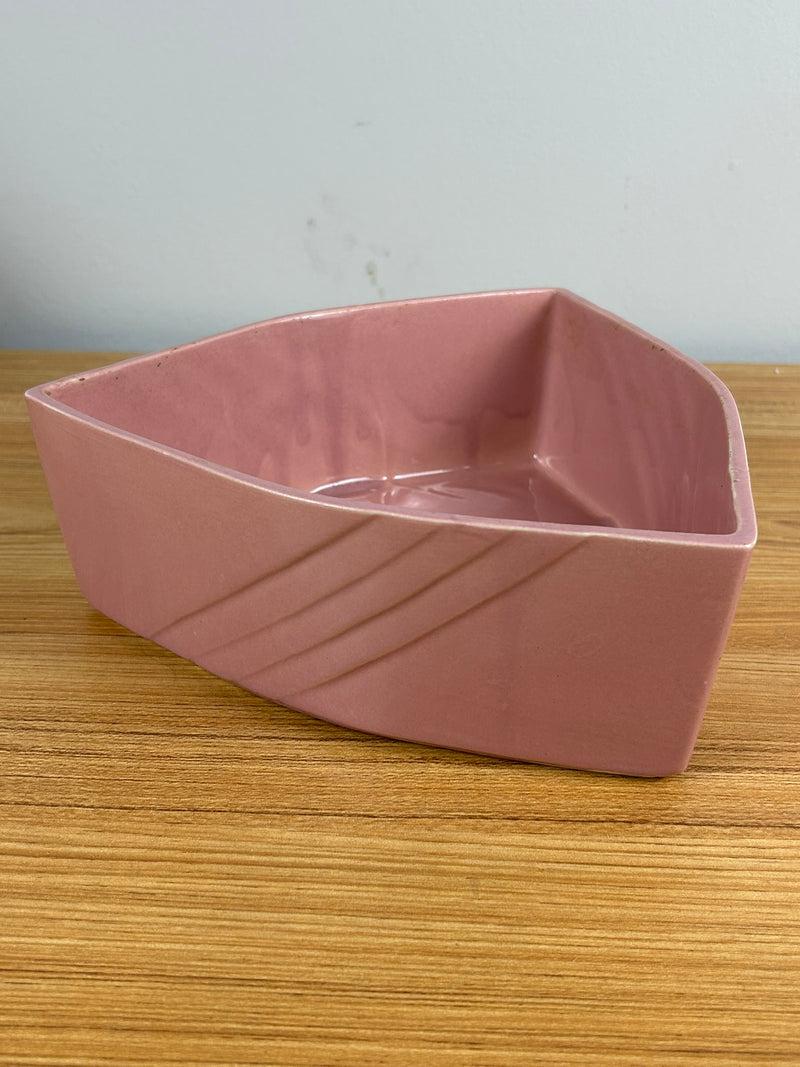 Cookson Pottery 25A USA Triangle Art Deco Bowl Planter Pink 9x3