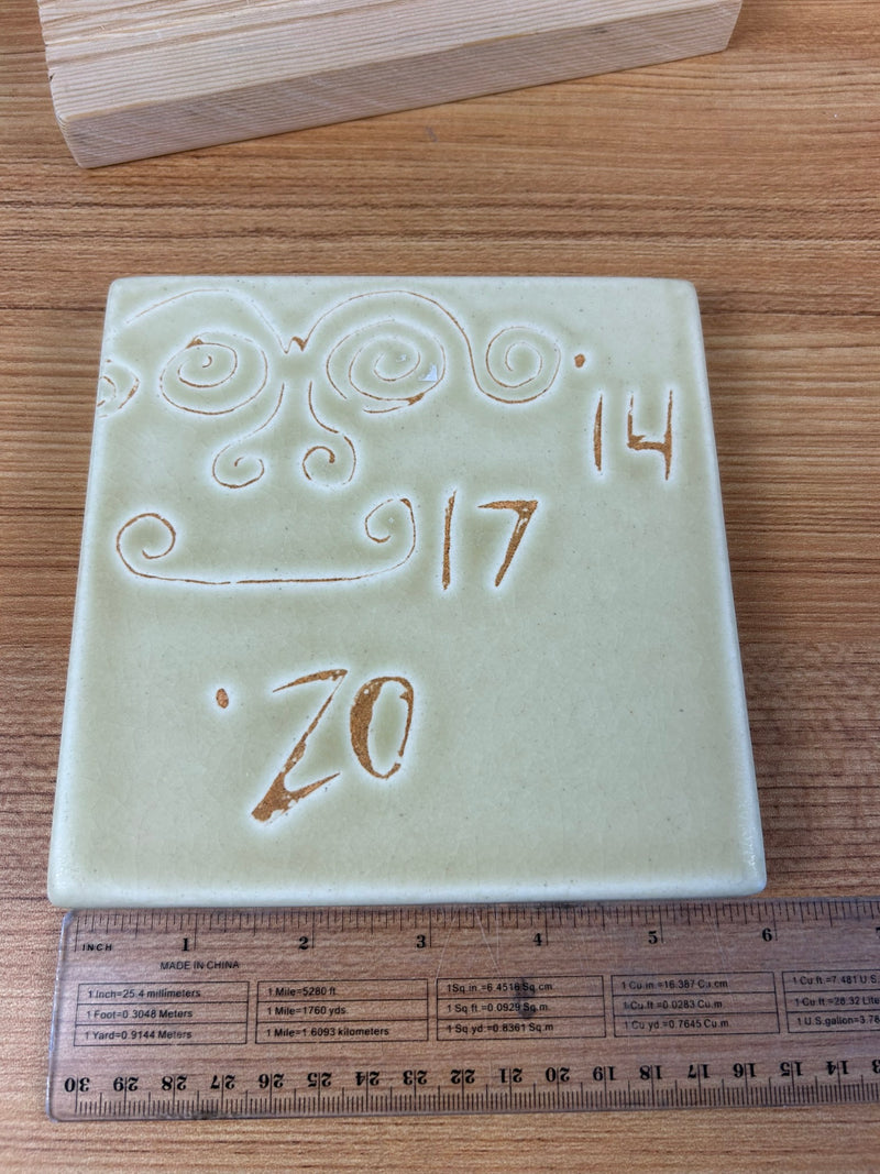 Motawi Tileworks Art Pottery Yellow Beige Happy Face Factory Test Tile 6X6