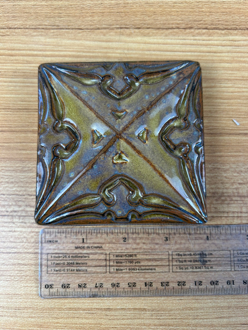 Motawi Tileworks Sullivan 4" X 4" Louis Sullivan Relief Glossy Brown Glaze