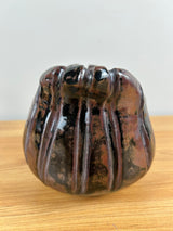 John Glick & George Ohr Style Brown Crushed Rim Fluted Studio Pottery Vase