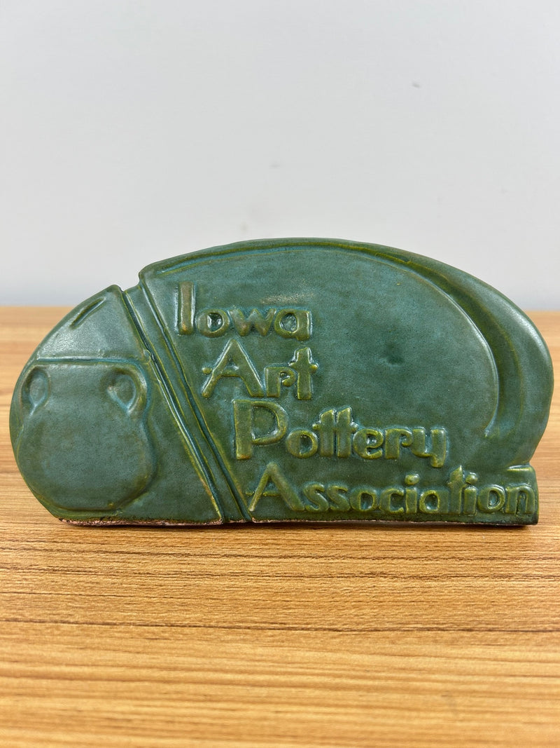 2002 ROZART PLAQUE,IOWA ART POTTERY ASSOCIATION,MATTE GREEN