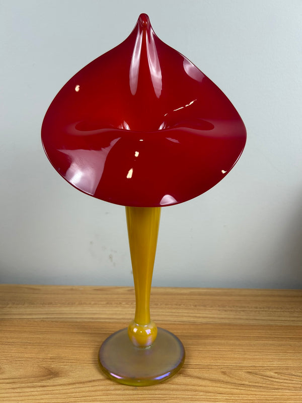 Strini Studio Art Glass Signed Jack in Pulpit Vase Iridescent Gold Red 14"