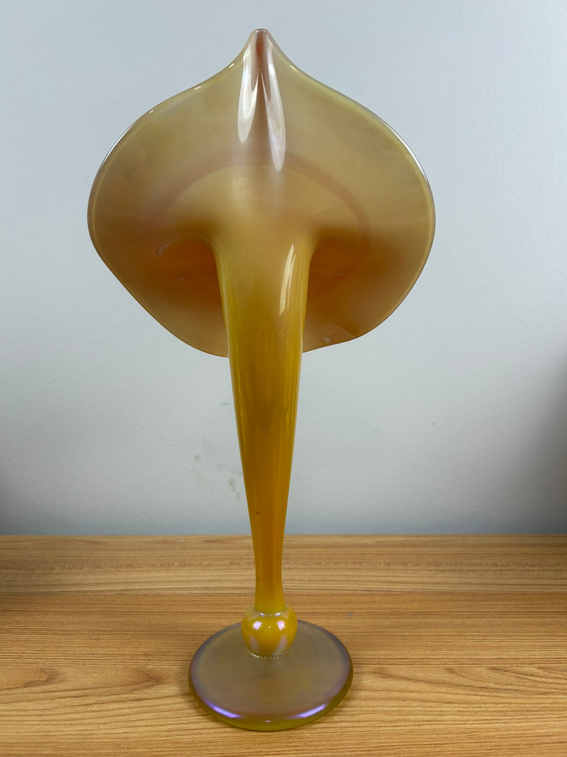 Strini Studio Art Glass Signed Jack in Pulpit Vase Iridescent Gold Red 14"