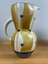 Mallory California Hand Painted Handcrafted Ceramic Pitcher Vase Blue Gold 10”H