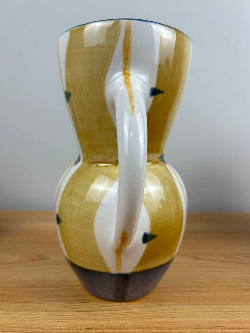 Mallory California Hand Painted Handcrafted Ceramic Pitcher Vase Blue Gold 10”H