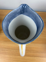 Mallory California Hand Painted Handcrafted Ceramic Pitcher Vase Blue Gold 10”H