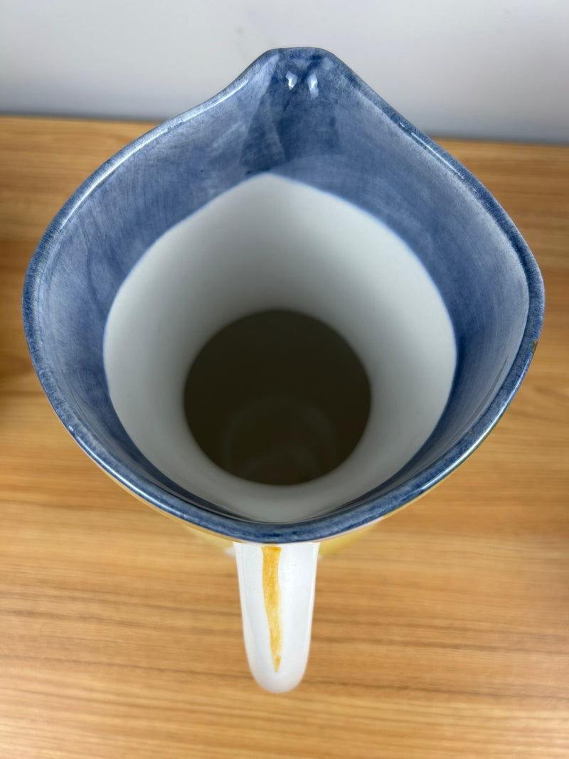 Mallory California Hand Painted Handcrafted Ceramic Pitcher Vase Blue Gold 10”H