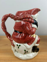 Fitz & Floyd Old World Santa Claus 2 QT Pottery Pitcher 1988 Holly Bag