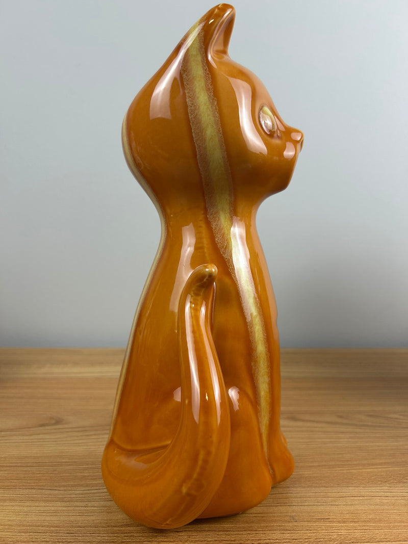 Hull Pottery Vintage MCM #809 Large Sitting Cat Vase In Orange & Yellow
