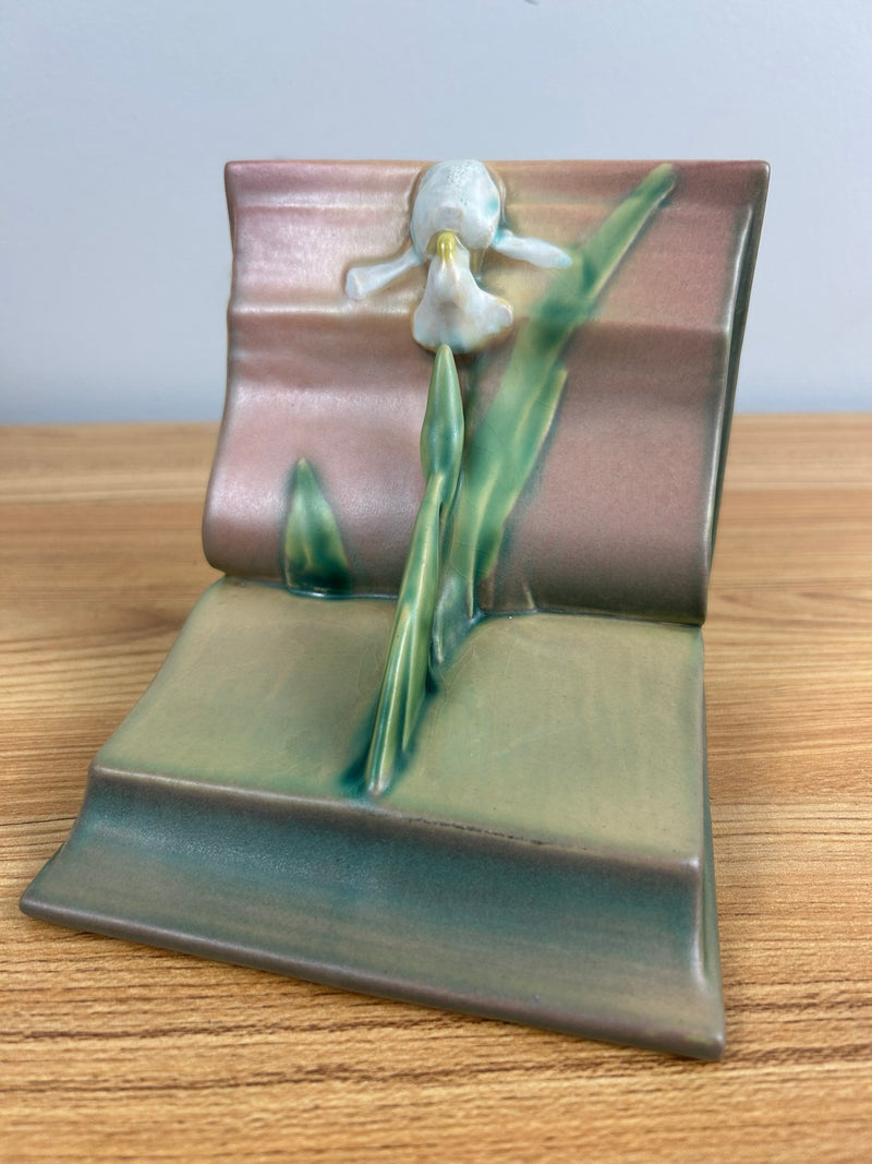 Coral Pink Iris Roseville Art Pottery Bookends 1939 Art Deco Bookend