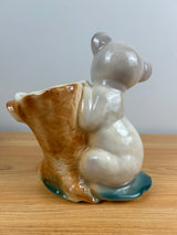 Royal Copley Vintage Ceramic White Bear Cub on Tree Planter Vase 1950's Large