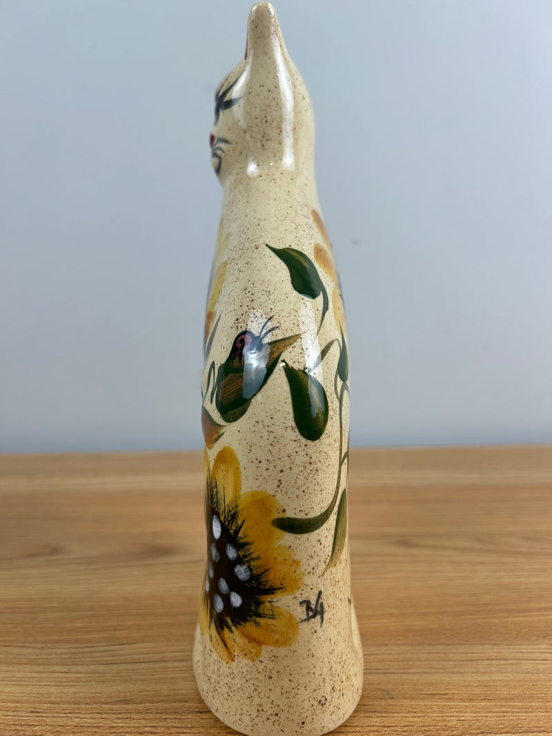 Brown Sunflower Staffordshire Style Cat Figurine Crooksville Ohio Pottery 10"