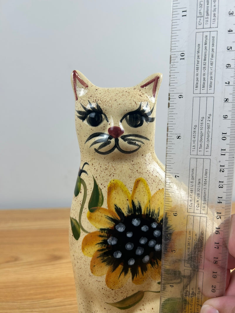 Brown Sunflower Staffordshire Style Cat Figurine Crooksville Ohio Pottery 10"