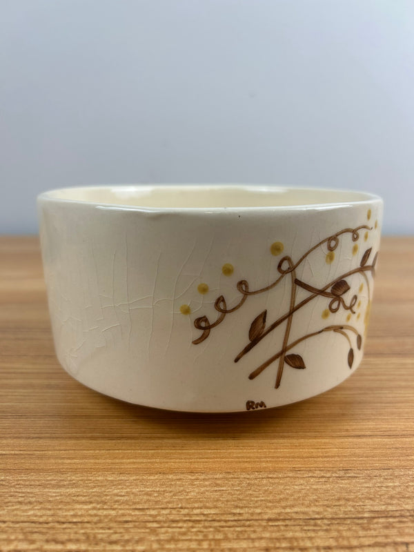 Brush Pottery Vintage Mid Century Hand Painted Floral 6" Pottery Bowl