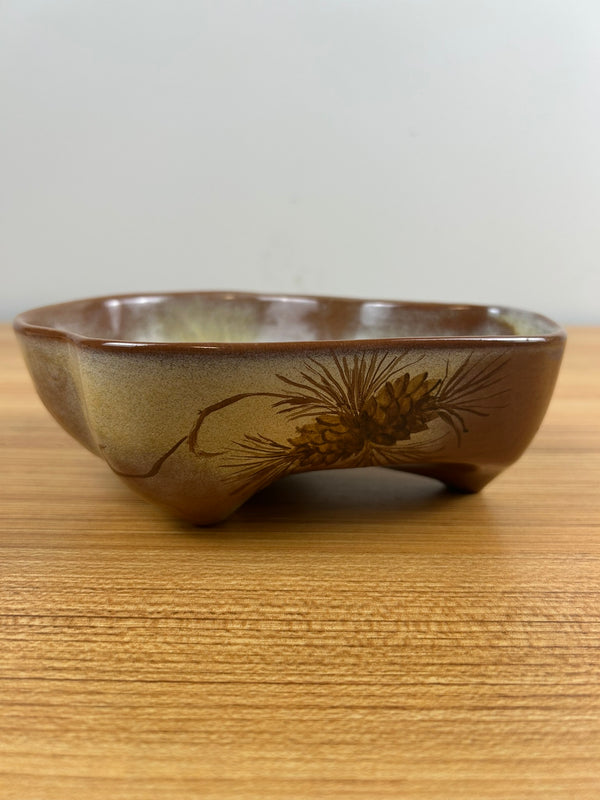 Frankoma Pottery Dish Bowl 4N Pine Cone Decorated Artist Signed.