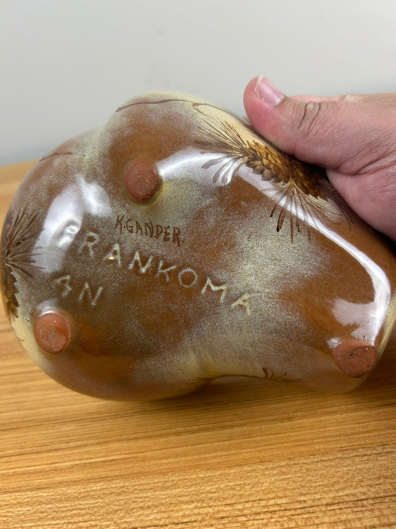 Frankoma Pottery Dish Bowl 4N Pine Cone Decorated Artist Signed.