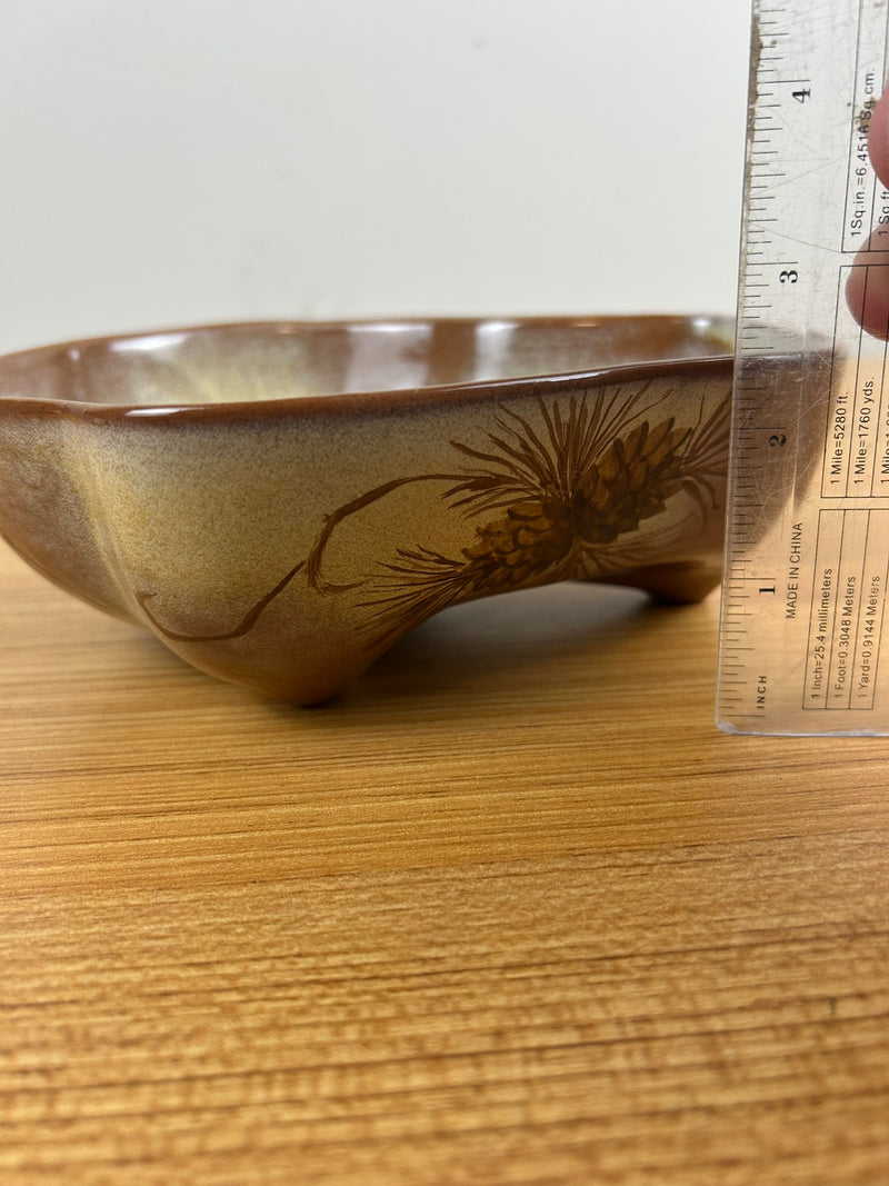 Frankoma Pottery Dish Bowl 4N Pine Cone Decorated Artist Signed.
