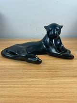 Frankoma Art Pottery Laying Black Cat / Panther #116, Onyx Glaze Figurine