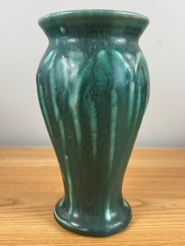 Pewabic Detroit Green Mottled Glaze Broad Leaf Cabinet Vase 6.5" Tall