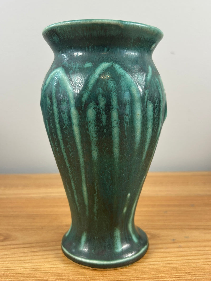 Pewabic Detroit Green Mottled Glaze Broad Leaf Cabinet Vase 6.5" Tall