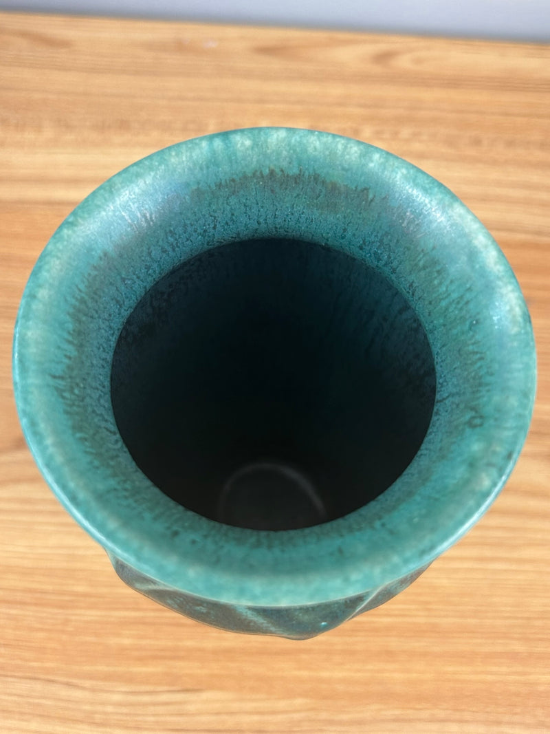 Pewabic Detroit Green Mottled Glaze Broad Leaf Cabinet Vase 6.5" Tall