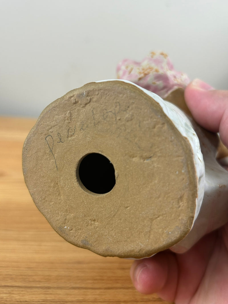 Metlox pottery Poppets BY Poppytrail. Girl with yellow hair, bustle dress carrying a basket for flower